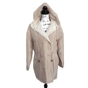 Vintage 80s 100% Silk Sand Tan Puffer Jacket Rain Slicker Style S Quiet Luxury